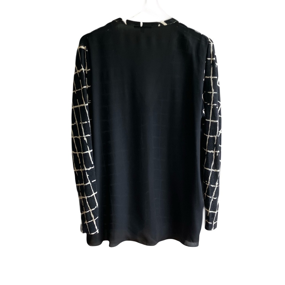 Neiman Marcus Cashmere Cardigan Sweater Size XL Windowpane V-Neck Black Silk - Picture 2 of 7